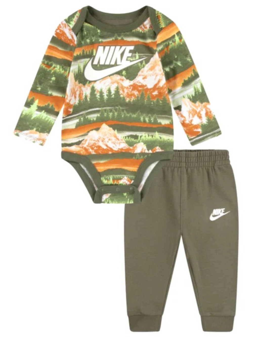 Nike Green and Orange Mountain Print Baby One-Piece Bodysuit